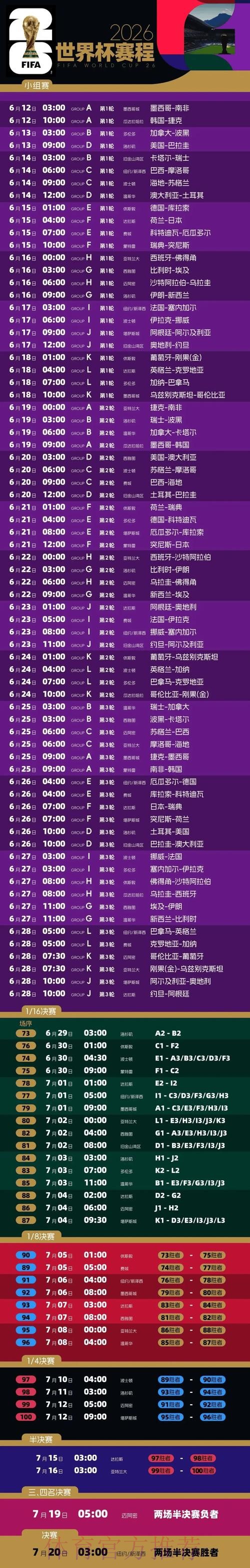 2026世界杯每日赛程实时更新全程直播免费观看